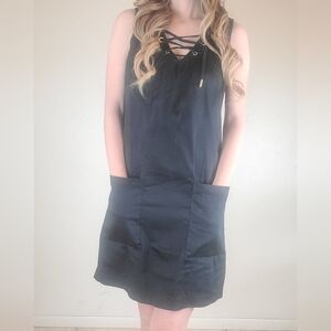 Calvin Klein Sexy Casual Shift Cotton Black Sleeveless Lace Up Dress Size 6
